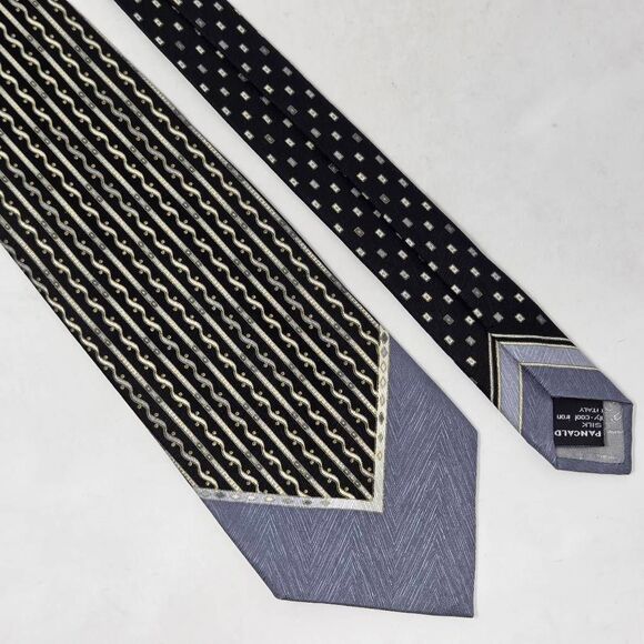 VITALIANO PANCALDI SILK TIE LUXURY BLACK GRAY BAROQUE STRIPE SATIN 4" X 59" - Picture 1 of 5
